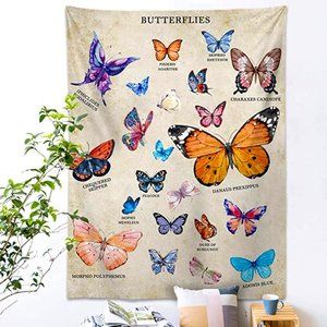 Butterfly Tapestry Aesthetic Wall Vertical Beige Vintage Wall Tapestry Wall Deco